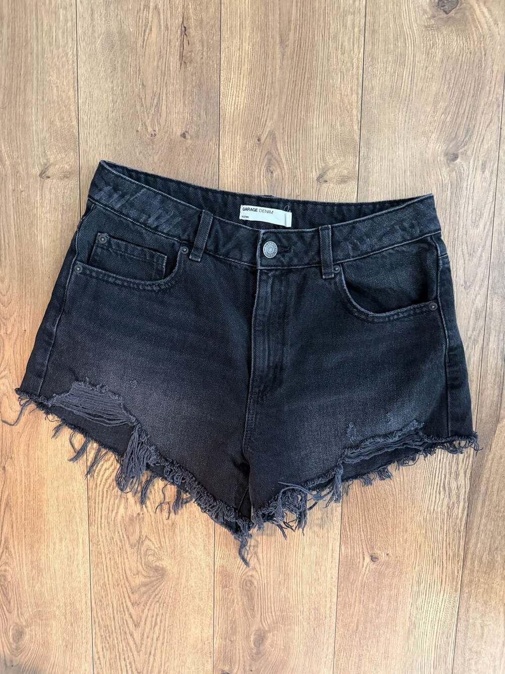 Garage Denim Festival Black High-Rise Distressed Cut-Off Denim Shorts